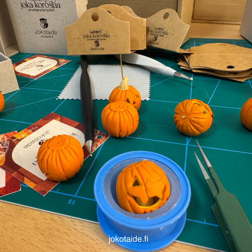 Clay Pumpkin Earrings with Green Leaf