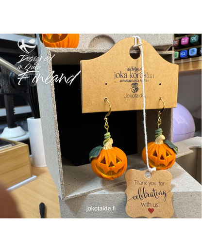 Pumpkin Earrings with Green Leaf