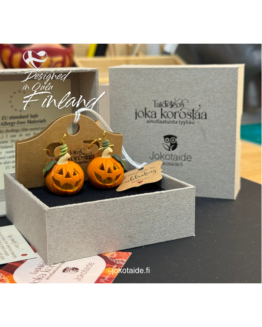 Pumpkin Earrings with Green Leaf